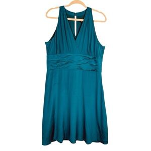 Ann Taylor Turquoise Silk V Neck Sleeveless Twist Dress Size 14